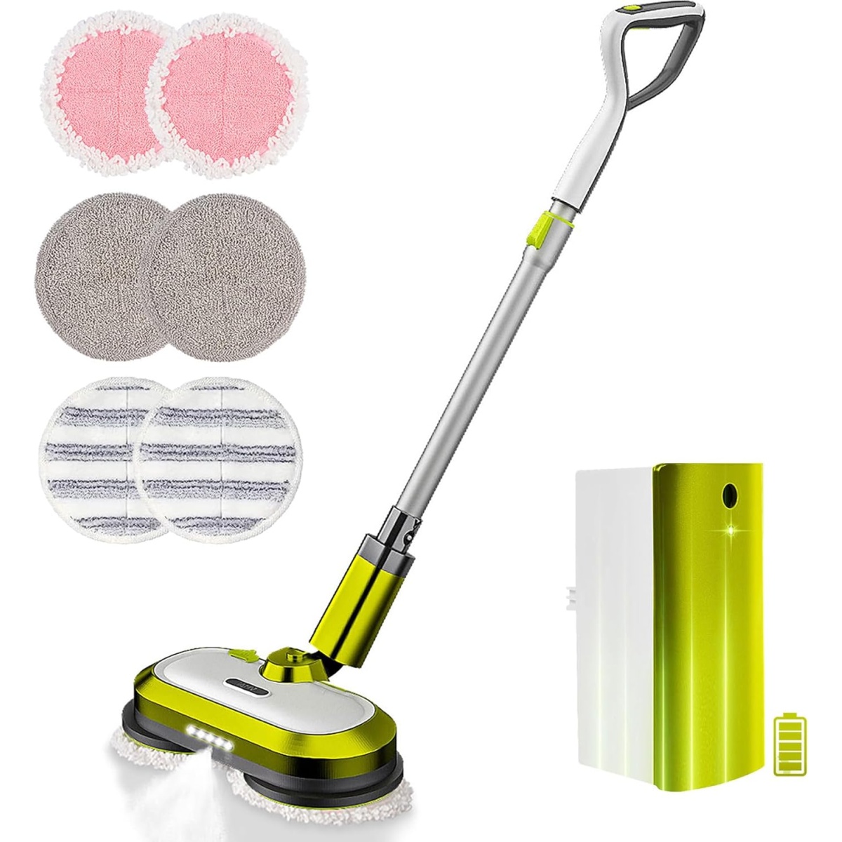 VMAI Cordless Electric Mop, Electric Spin Mop with LED Headlight and Water Spray, Powerful Floor Cleaner Scrubber Polisher for Hardwood, Tile, Laminate Floor