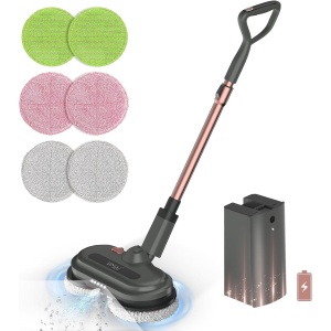 VMAI Cordless Electric Mop, Spin Mop with LED Headlight, Water Spray & Detachable Battery, Powerful Floor Cleaner Scrubber Polisher for Hardwood, Tile, Laminate Floor, Wood Floor